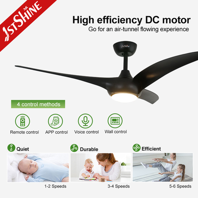 Decorative Propeller Ceiling Fan With Light Black Abs Blade Dc Motor