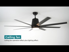 Black Low Profile Energy Saving 64 Inch Plastic Ceiling Fan 8 Blades