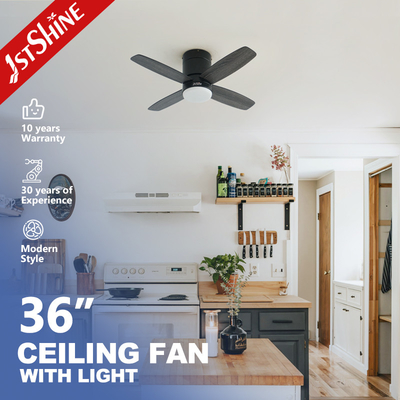Kualitas  36 Inch Modern Led Invisible Ceiling Fan Mini 4 Plywood Blades Low Profile Dimming Light pabrik