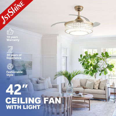 Harga yang bagus 42 Inch Spaces Saving Retractable LED Ceiling Fan Dengan Lampu Dan Smart App Remote Control on line
