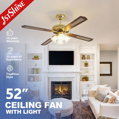 Harga yang bagus 52 inci Classic Golden Ceiling Fan Dengan Lampu dan Remote Control AC Motor 4 Mdf Blade on line