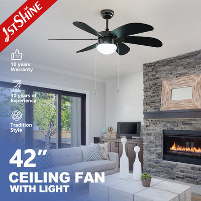 Harga yang bagus Wall Control 42 Inch LED Ceiling Fan dengan 6 Black MDF Blades Pull Chain Style AC Motor on line