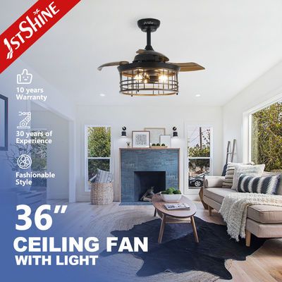 Harga yang bagus 36 Inch Indoor Steel Cage E27*3 Bulb LED Invisible Ceiling Fan dengan Retractable Blade on line